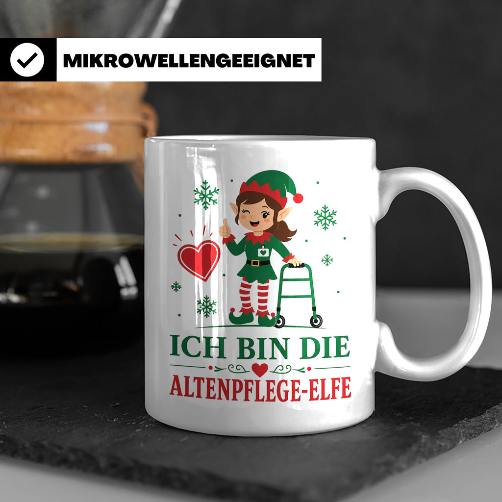 Altenpflege Weihnachten Tasse Ich bin die Altenpflege-Elfe - – Weiß [farbe:weiß]