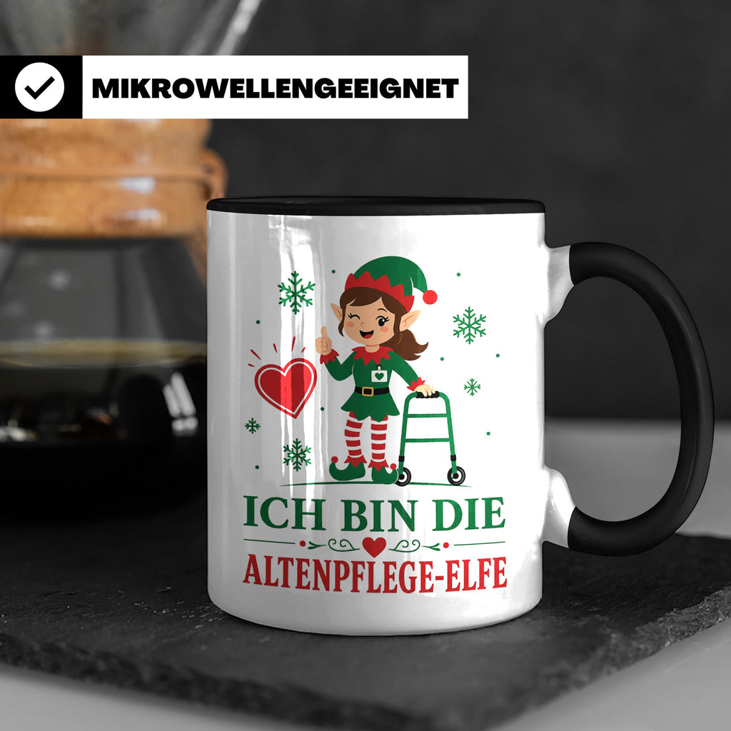 Altenpflege Weihnachten Tasse Ich bin die Altenpflege-Elfe - – Schwarz [farbe:schwarz]