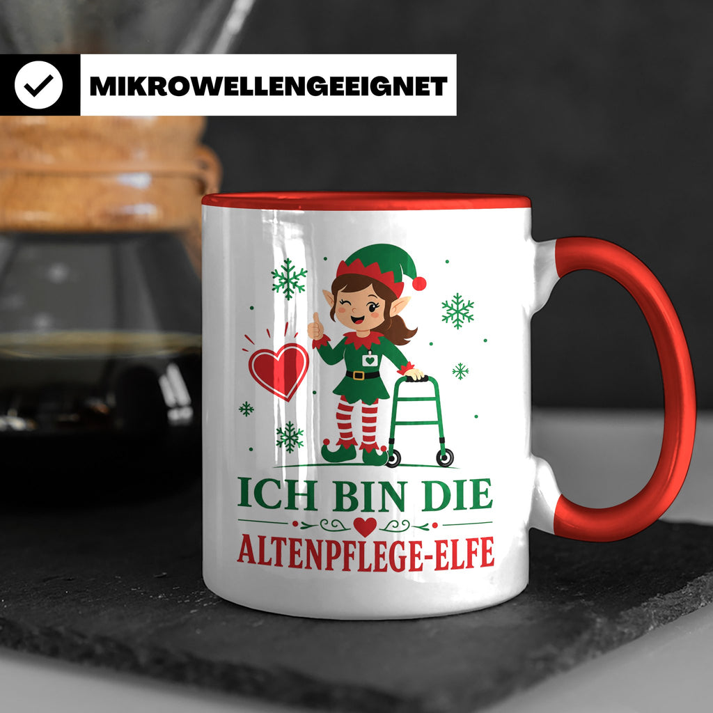 Altenpflege Weihnachten Tasse Ich bin die Altenpflege-Elfe - – Rot [farbe:rot]