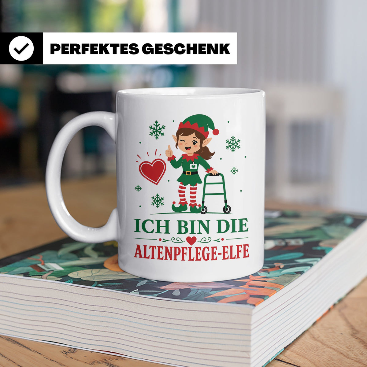 Altenpflege Weihnachten Tasse Ich bin die Altenpflege-Elfe - – Weiß [farbe:weiß]