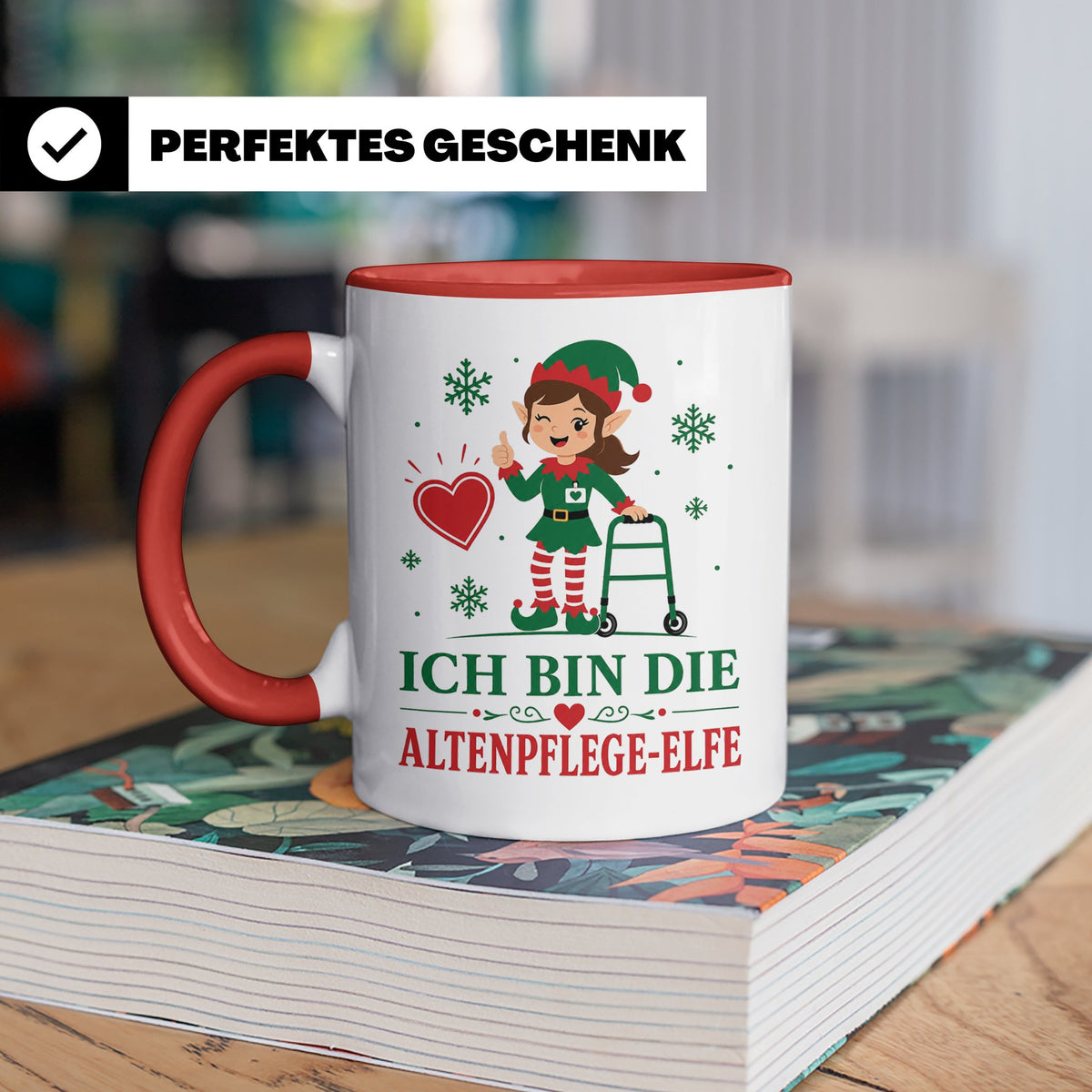 Altenpflege Weihnachten Tasse Ich bin die Altenpflege-Elfe - – Rot [farbe:rot]