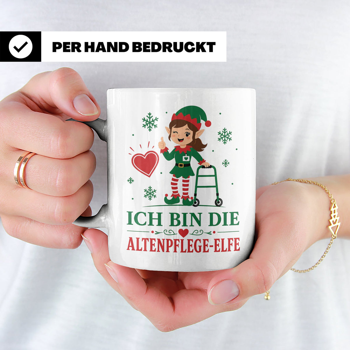 Altenpflege Weihnachten Tasse Ich bin die Altenpflege-Elfe - – Weiß [farbe:weiß]
