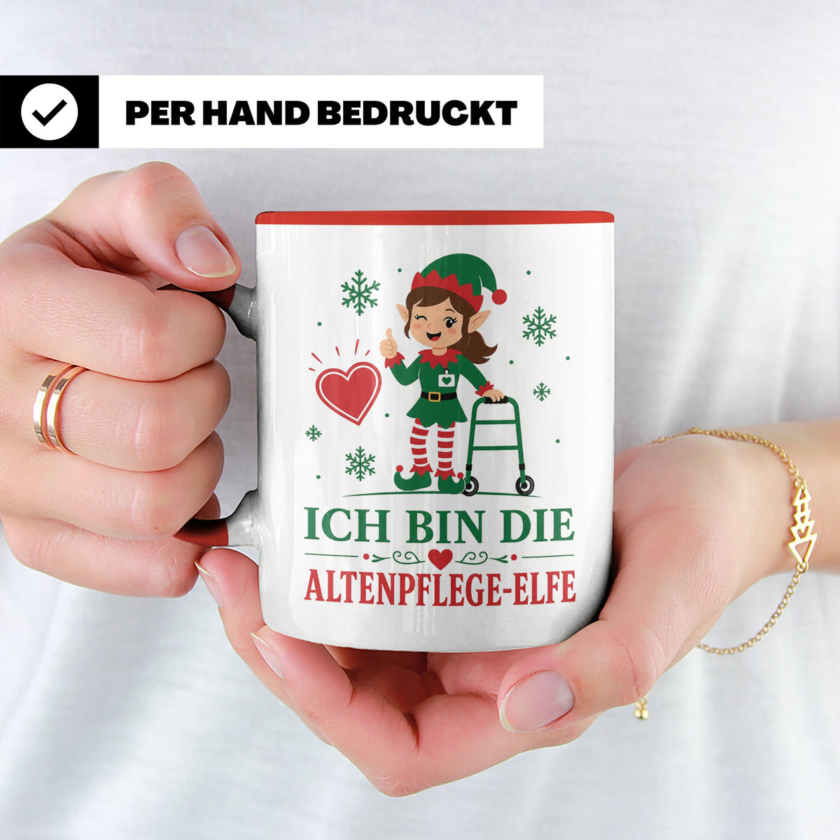 Altenpflege Weihnachten Tasse Ich bin die Altenpflege-Elfe - – Rot [farbe:rot]