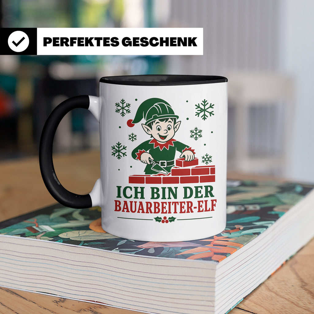 Bauarbeiter Weihnachten Tasse Ich bin der Bauarbeiter-Elf -  – Schwarz [farbe:schwarz]