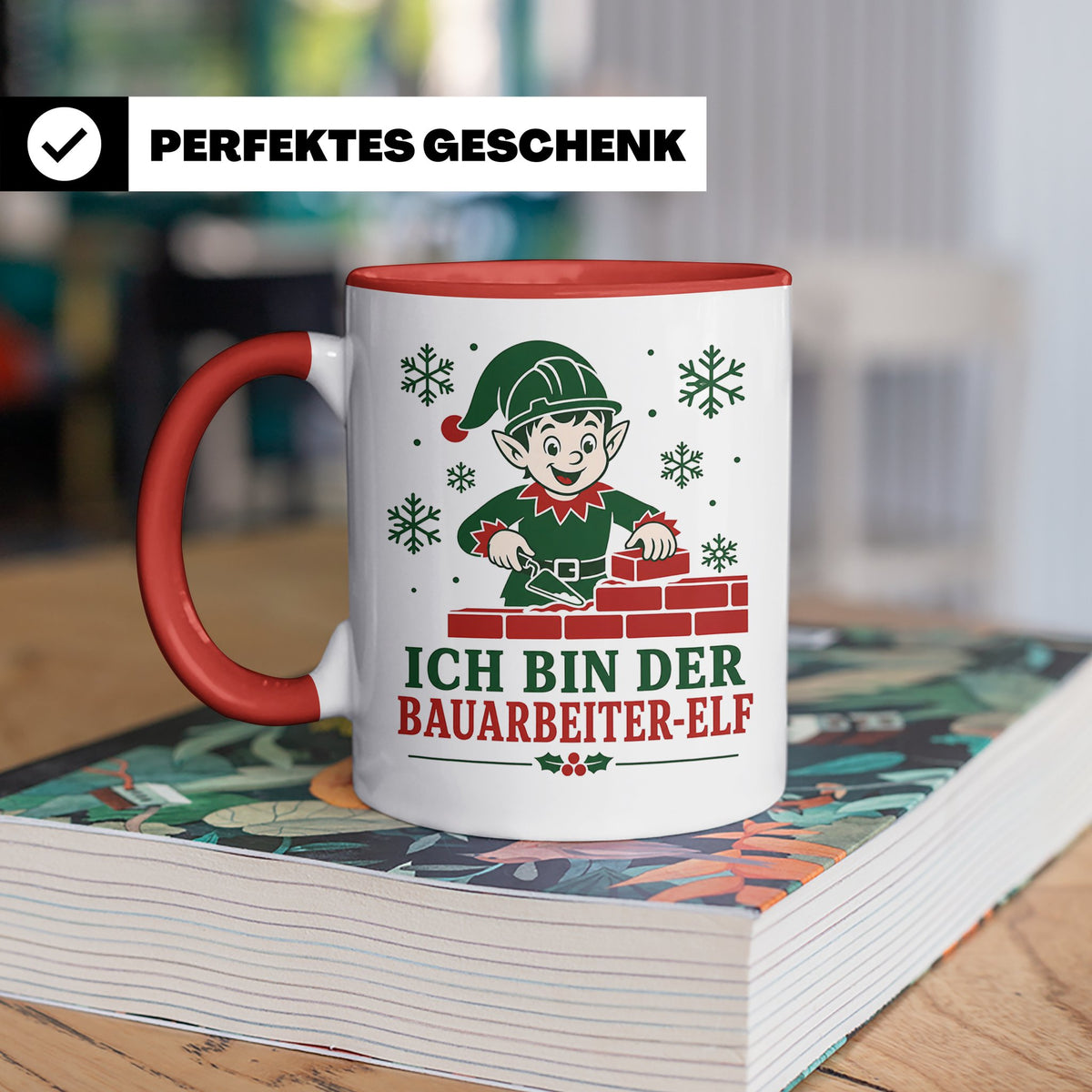Bauarbeiter Weihnachten Tasse Ich bin der Bauarbeiter-Elf -  – Rot [farbe:rot]