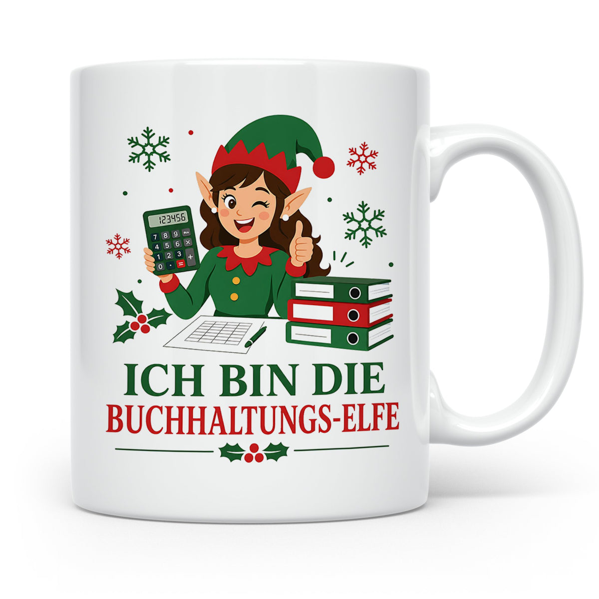Buchhaltung Weihnachten Tasse Ich bin die Buchhaltungs-Elfe  – Weiß [farbe:weiß]