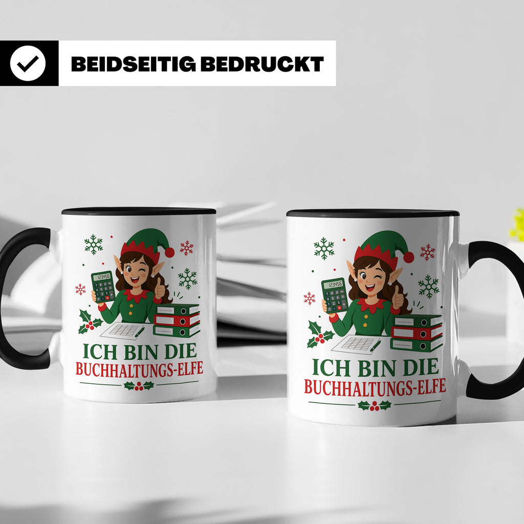 Buchhaltung Weihnachten Tasse Ich bin die Buchhaltungs-Elfe  – Schwarz [farbe:schwarz]