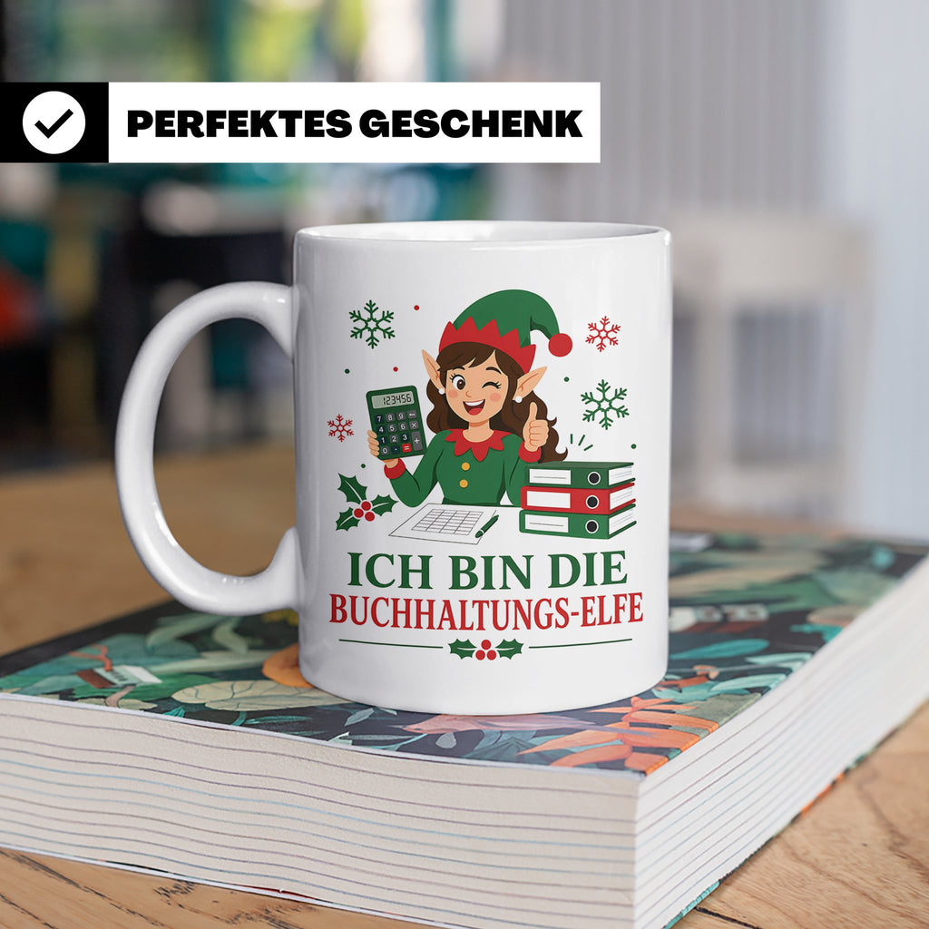 Buchhaltung Weihnachten Tasse Ich bin die Buchhaltungs-Elfe  – Weiß [farbe:weiß]