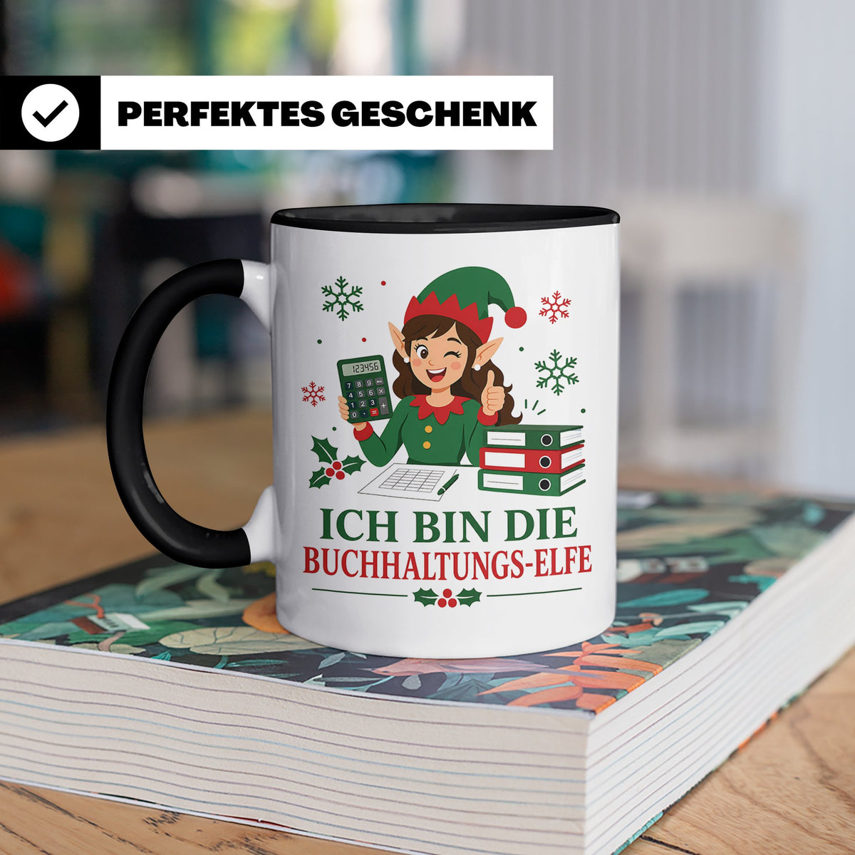 Buchhaltung Weihnachten Tasse Ich bin die Buchhaltungs-Elfe  – Schwarz [farbe:schwarz]