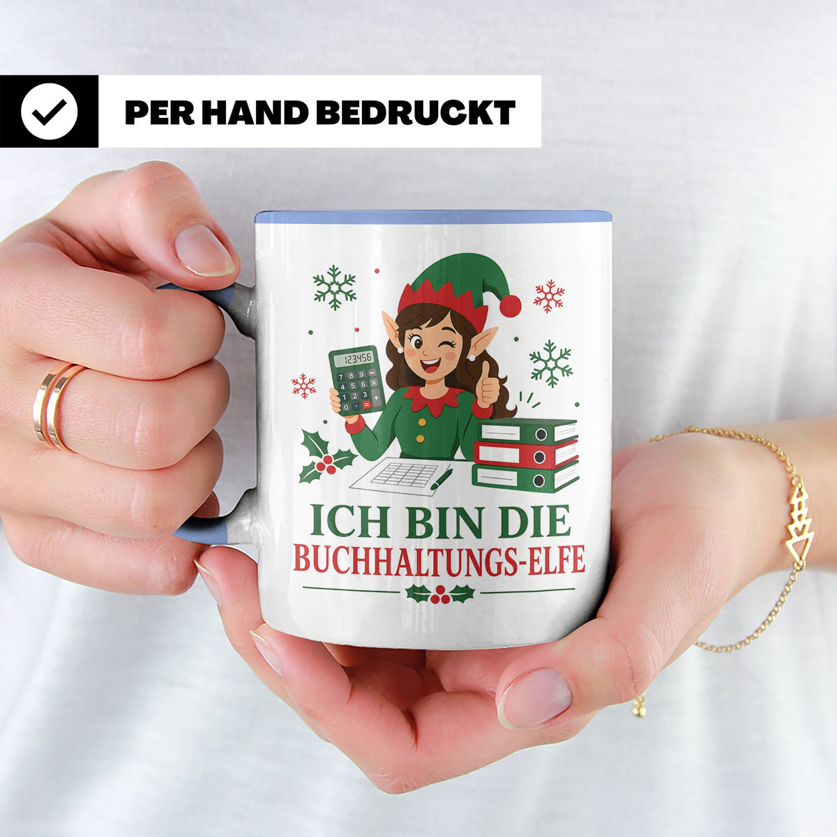 Buchhaltung Weihnachten Tasse Ich bin die Buchhaltungs-Elfe  – Blau [farbe:blau]