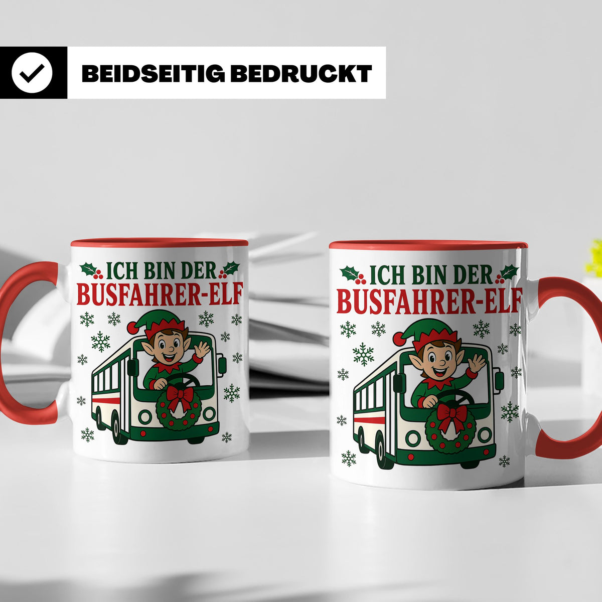 Busfahrer Weihnachten Tasse Ich bin der Busfahrer-Elf - Lust – Rot [farbe:rot]