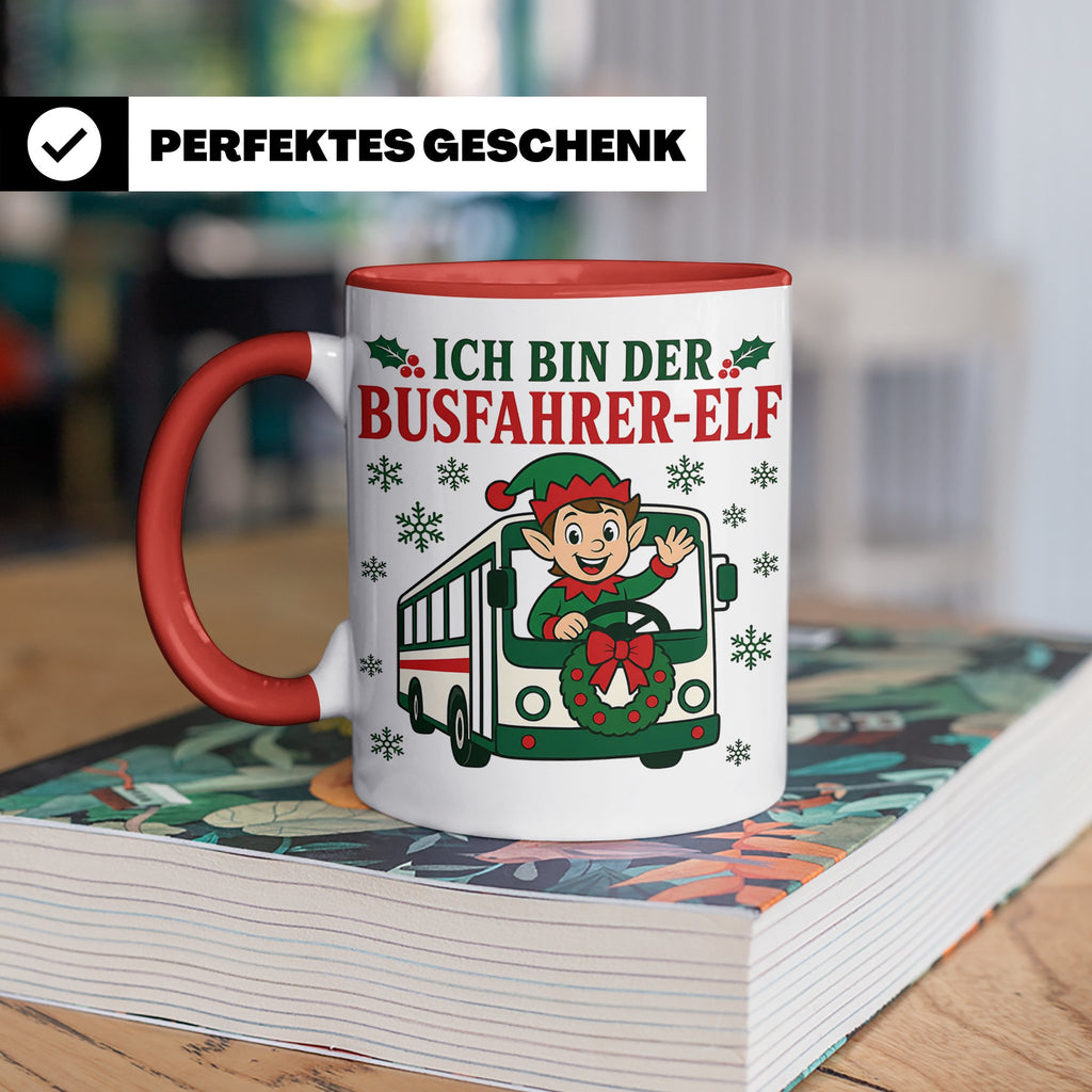 Busfahrer Weihnachten Tasse Ich bin der Busfahrer-Elf - Lust – Rot [farbe:rot]