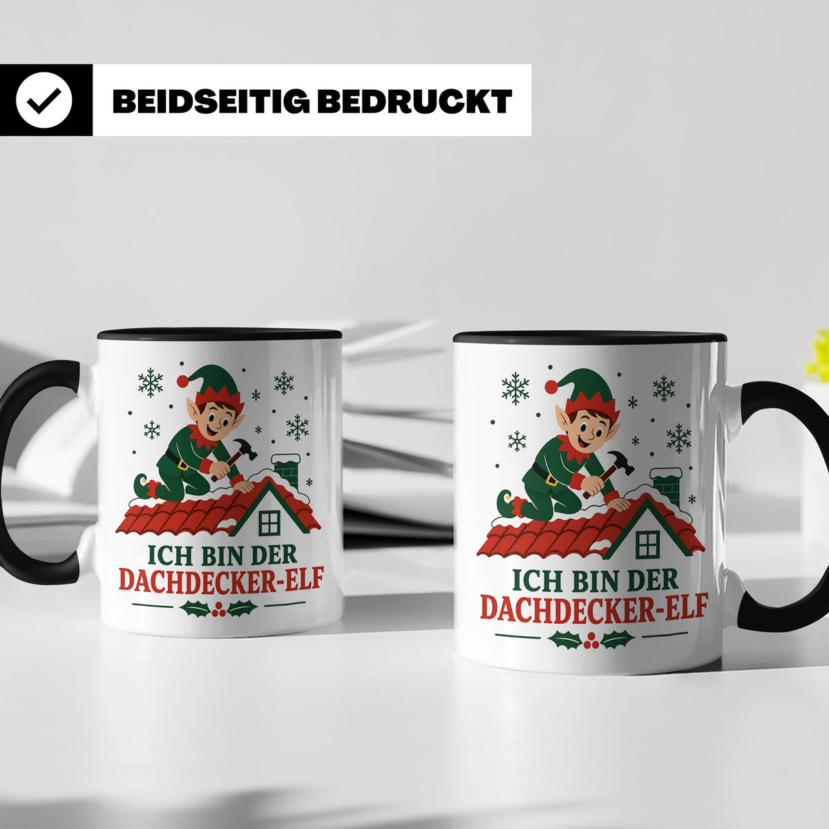 Dachdecker Weihnachten Tasse Ich bin der Dachdecker-Elf - Lu – Schwarz [farbe:schwarz]
