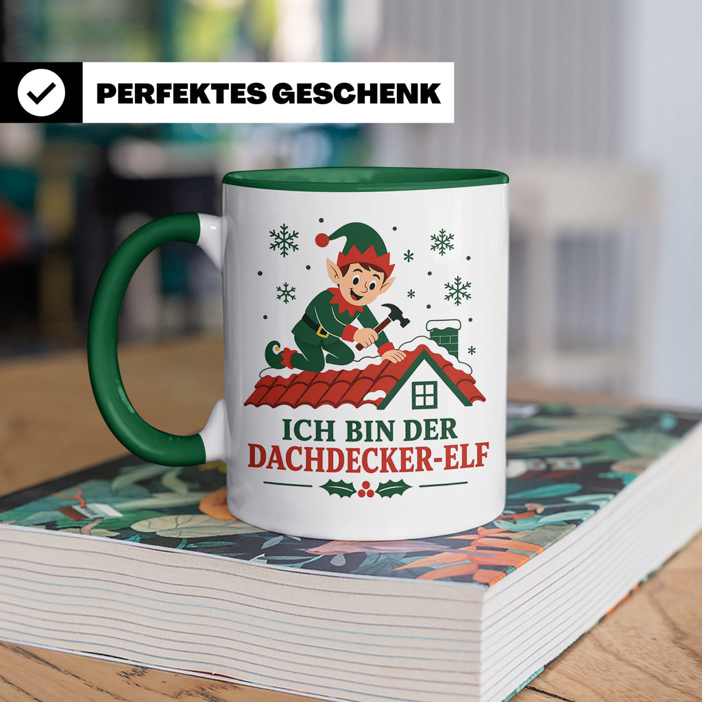 Dachdecker Weihnachten Tasse Ich bin der Dachdecker-Elf - Lu – Grün [farbe:grün]