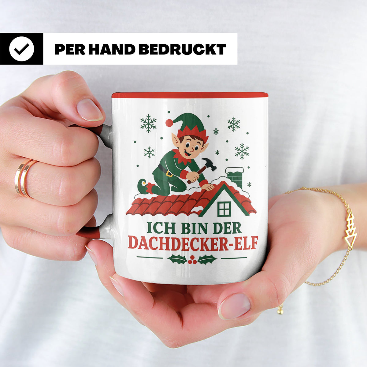 Dachdecker Weihnachten Tasse Ich bin der Dachdecker-Elf - Lu – Rot [farbe:rot]