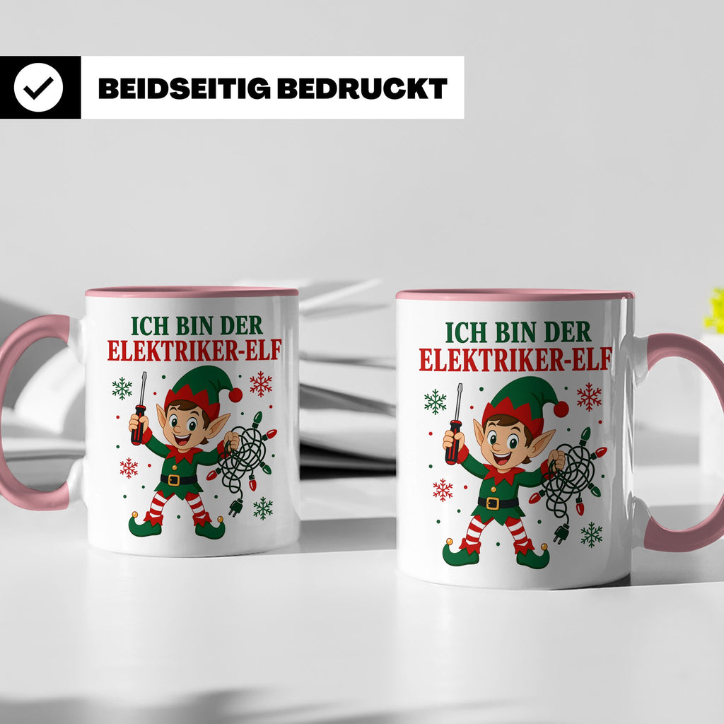 Elektriker Weihnachten Tasse Ich bin der Elektriker-Elf - Lu – Rosa [farbe:rosa]