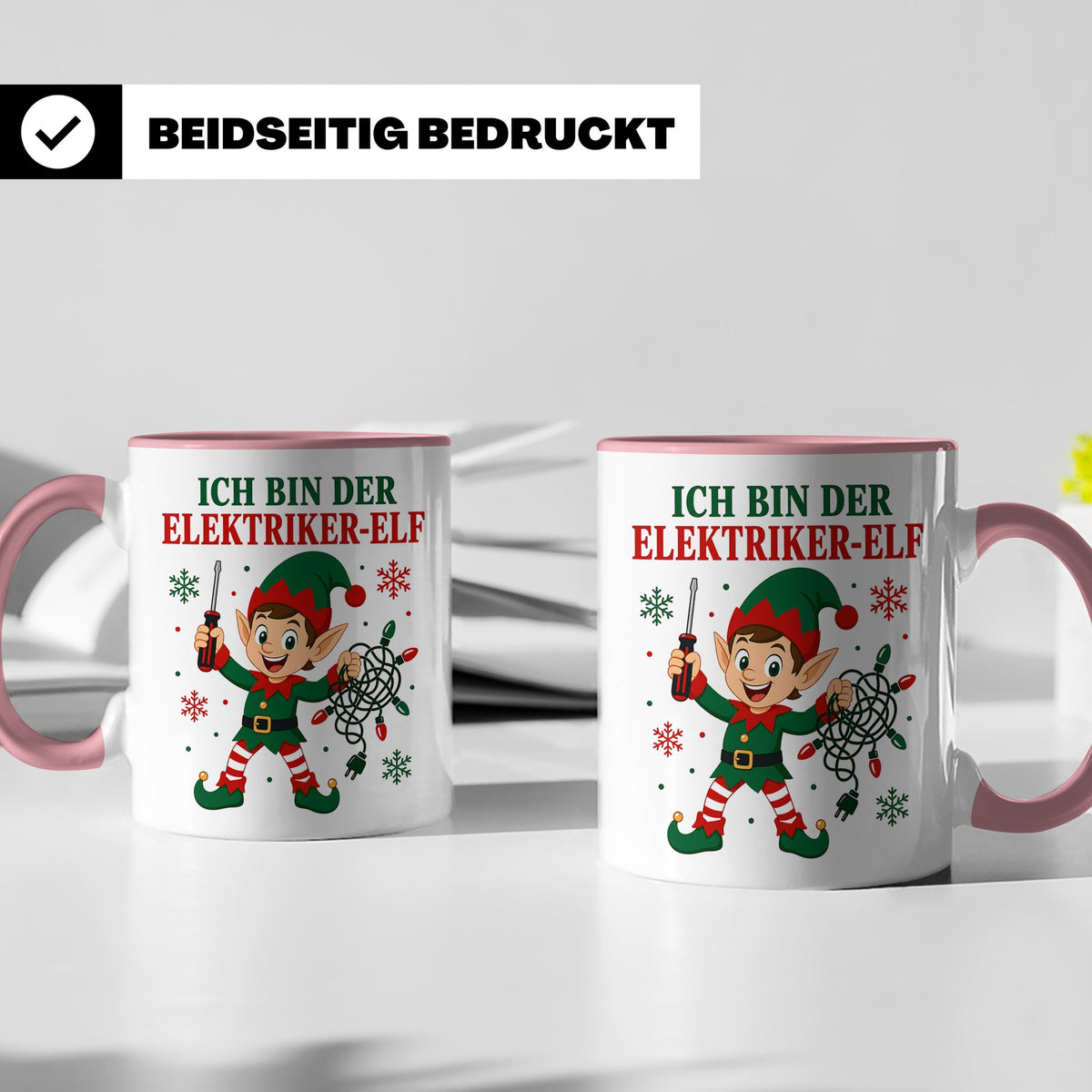 Elektriker Weihnachten Tasse Ich bin der Elektriker-Elf - Lu – Rosa [farbe:rosa]