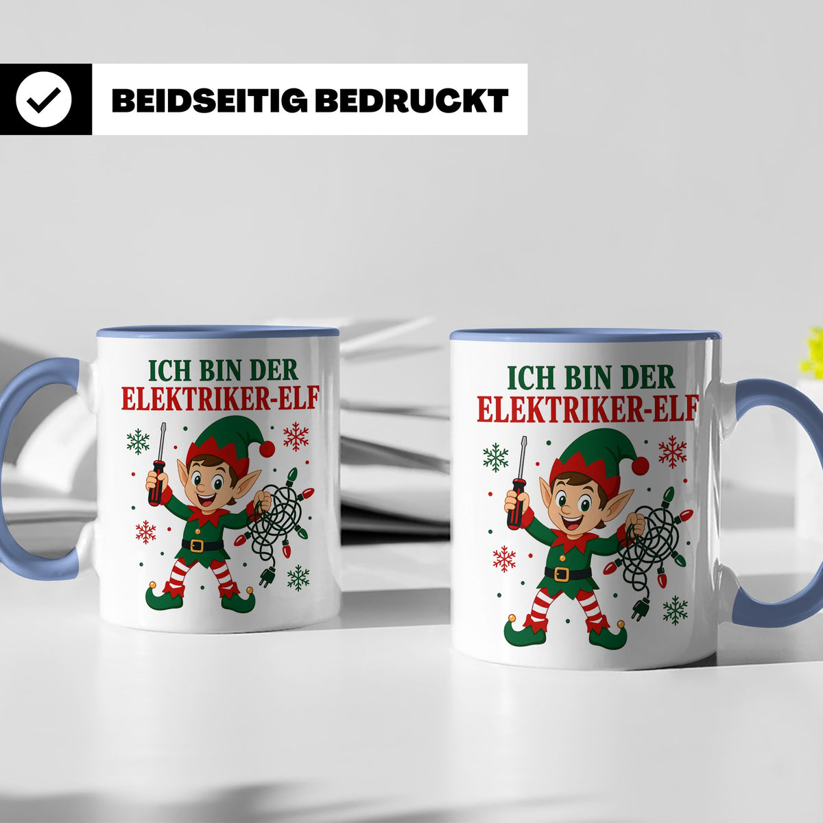 Elektriker Weihnachten Tasse Ich bin der Elektriker-Elf - Lu – Blau [farbe:blau]
