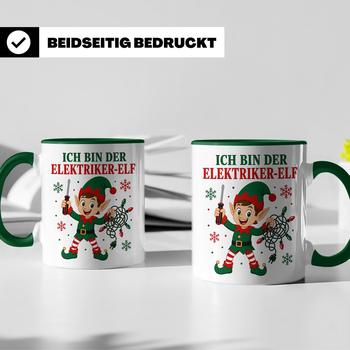 Elektriker Weihnachten Tasse Ich bin der Elektriker-Elf - Lu – Grün [farbe:grün]