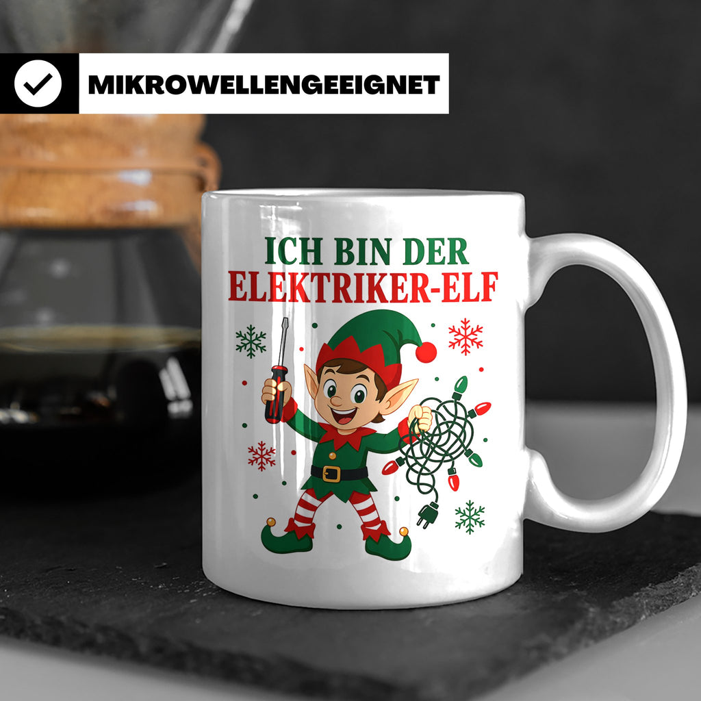 Elektriker Weihnachten Tasse Ich bin der Elektriker-Elf - Lu – Weiß [farbe:weiß]