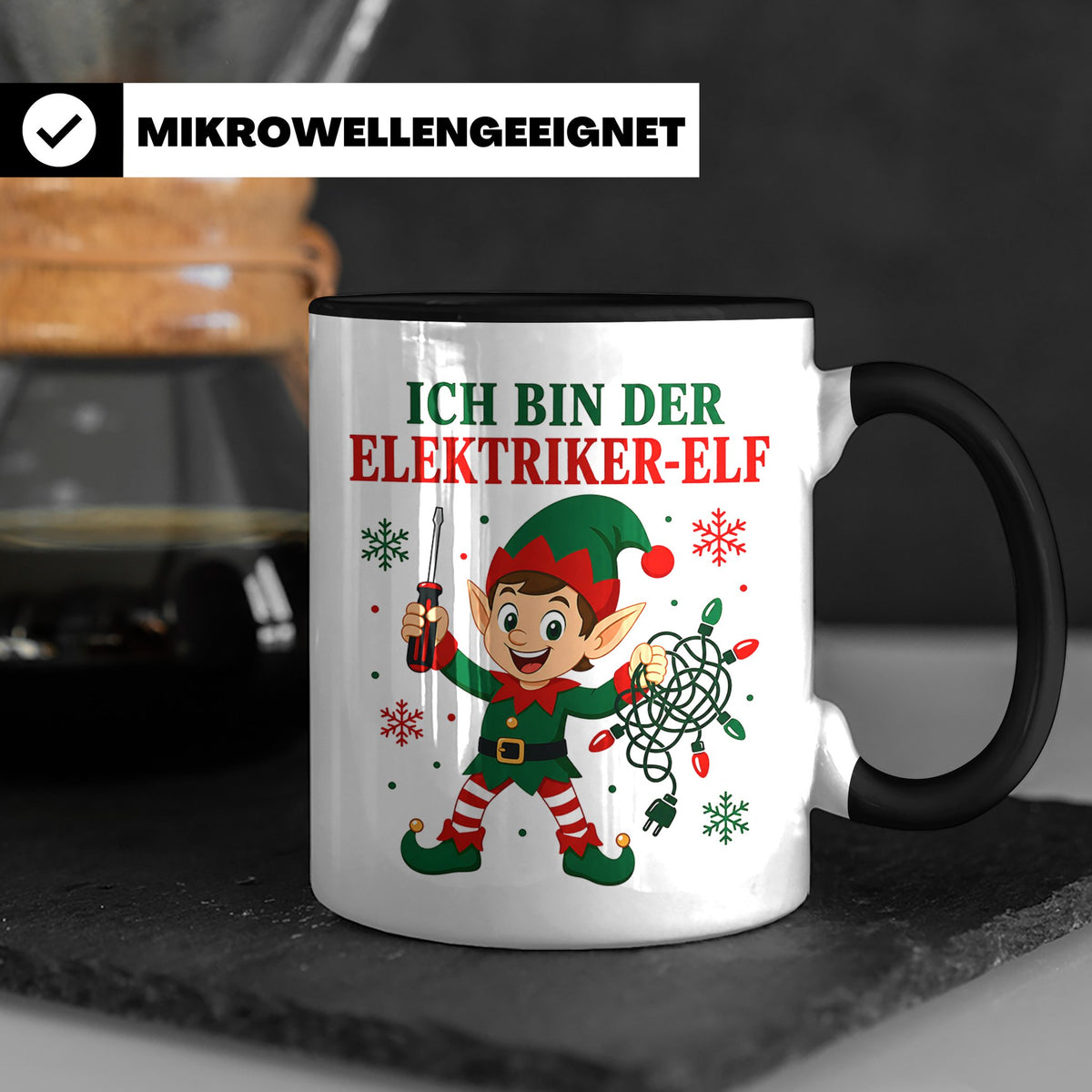 Elektriker Weihnachten Tasse Ich bin der Elektriker-Elf - Lu – Schwarz [farbe:schwarz]