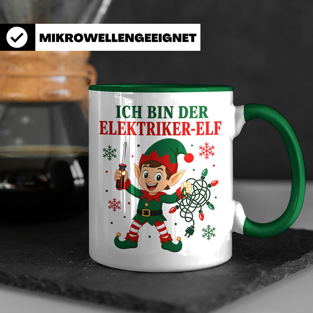 Elektriker Weihnachten Tasse Ich bin der Elektriker-Elf - Lu – Grün [farbe:grün]