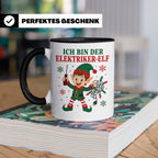 Elektriker Weihnachten Tasse Ich bin der Elektriker-Elf - Lu – Schwarz [farbe:schwarz]