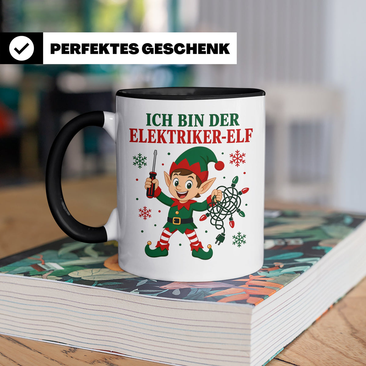 Elektriker Weihnachten Tasse Ich bin der Elektriker-Elf - Lu – Schwarz [farbe:schwarz]