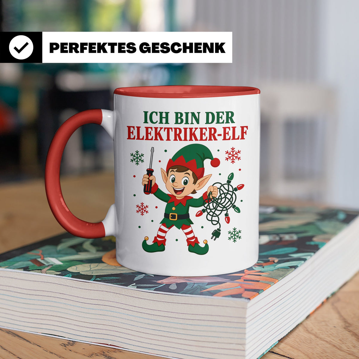 Elektriker Weihnachten Tasse Ich bin der Elektriker-Elf - Lu – Rot [farbe:rot]