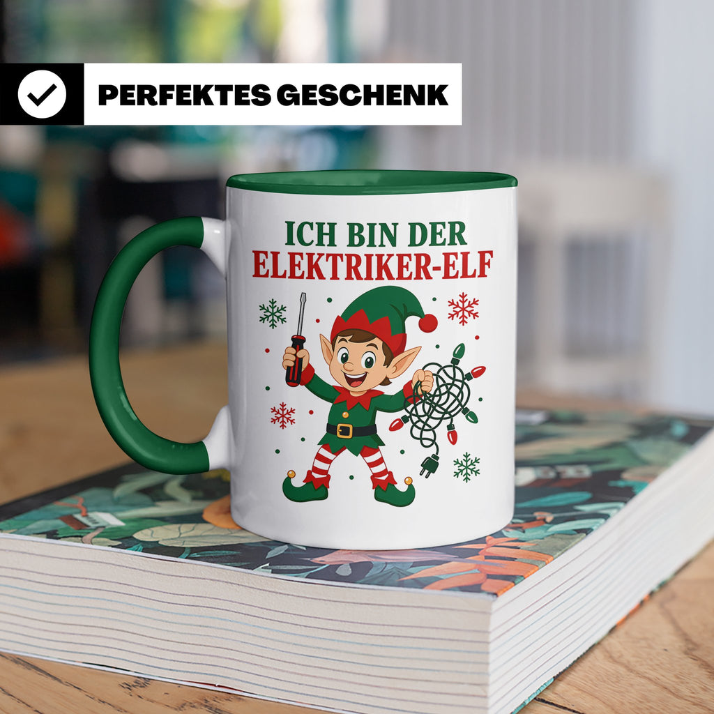 Elektriker Weihnachten Tasse Ich bin der Elektriker-Elf - Lu – Grün [farbe:grün]