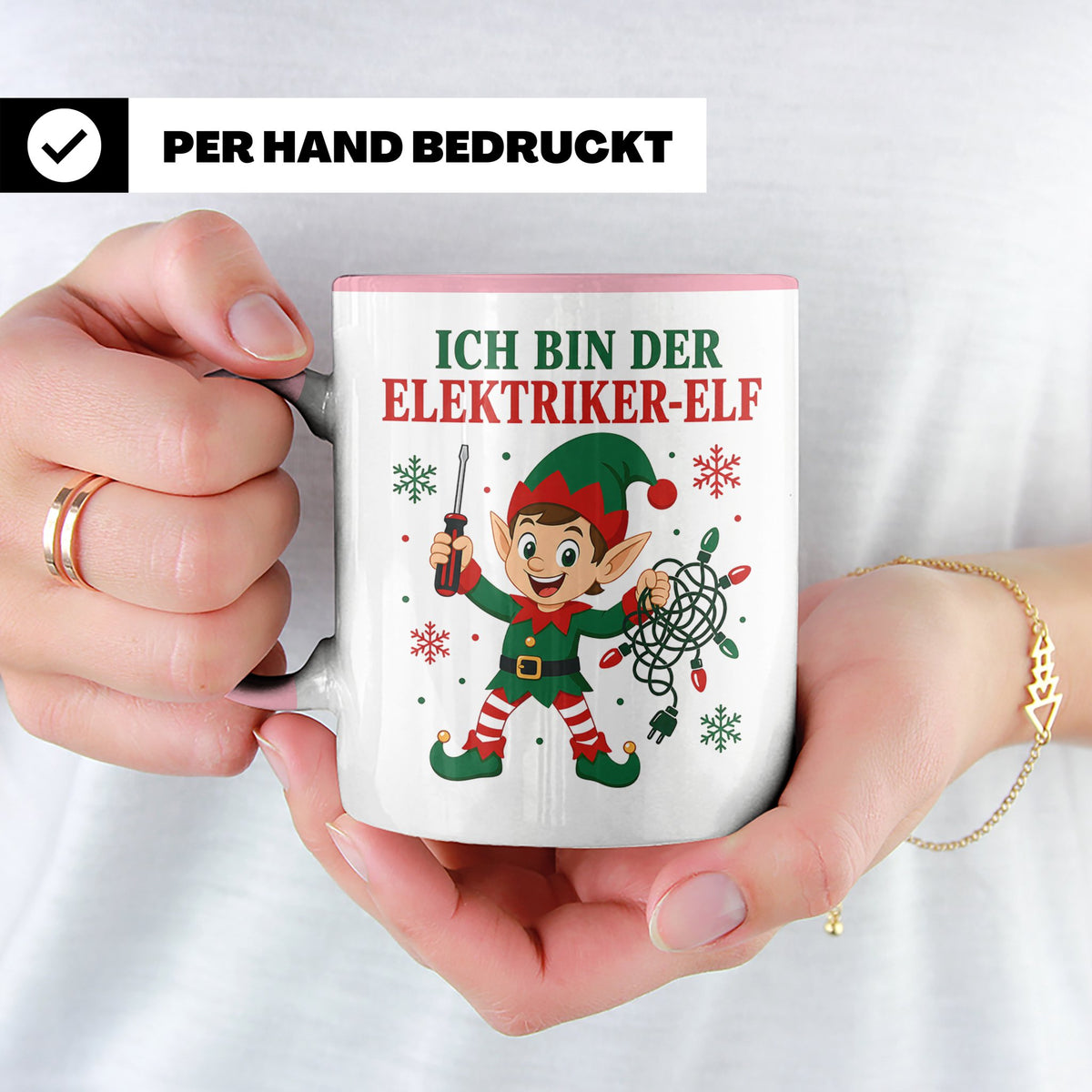 Elektriker Weihnachten Tasse Ich bin der Elektriker-Elf - Lu – Rosa [farbe:rosa]