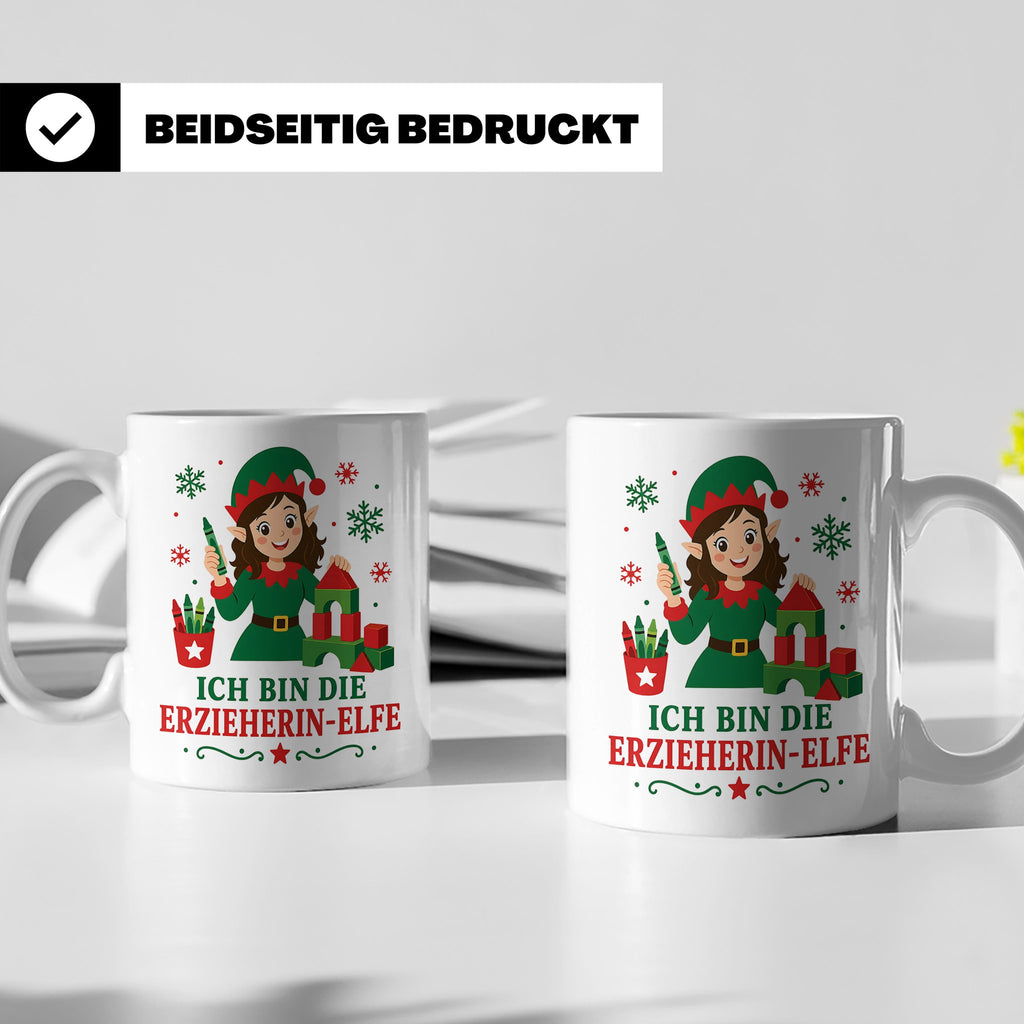 Erzieherin Weihnachten Tasse Ich bin die Erzieherin-Elfe - L – Weiß [farbe:weiß]