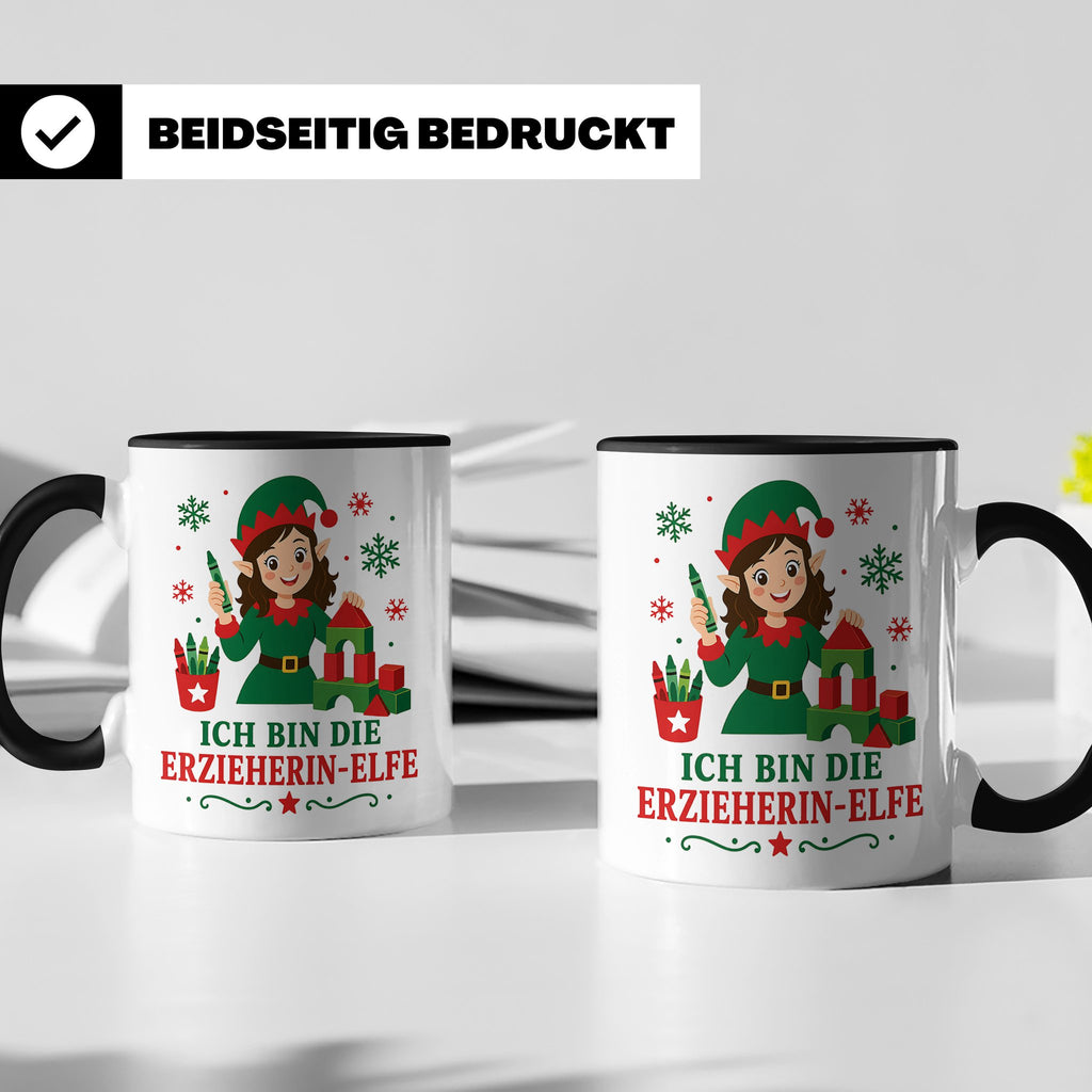 Erzieherin Weihnachten Tasse Ich bin die Erzieherin-Elfe - L – Schwarz [farbe:schwarz]