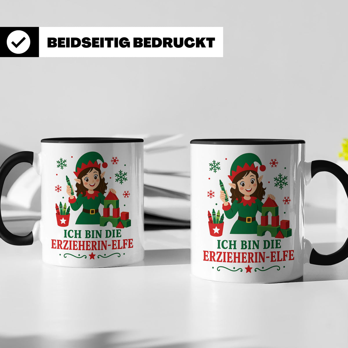 Erzieherin Weihnachten Tasse Ich bin die Erzieherin-Elfe - L – Schwarz [farbe:schwarz]
