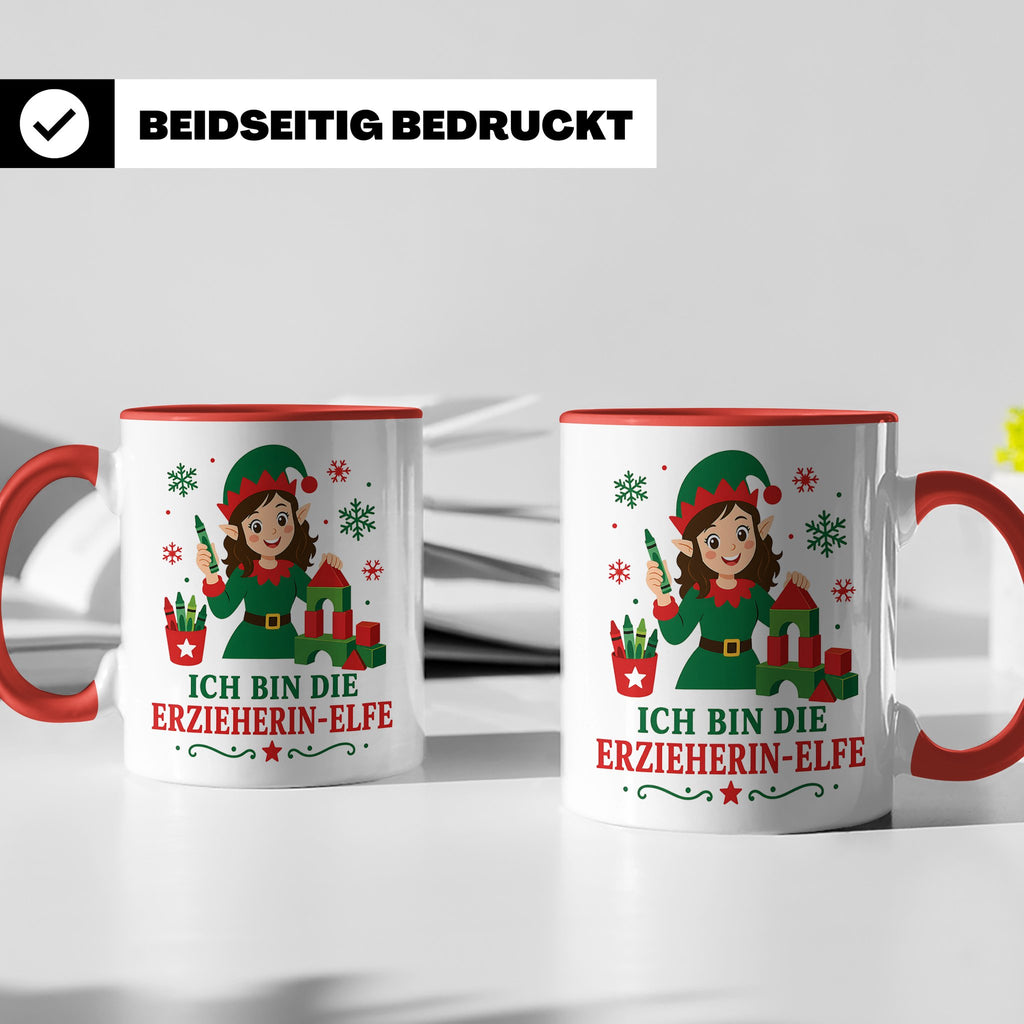 Erzieherin Weihnachten Tasse Ich bin die Erzieherin-Elfe - L – Rot [farbe:rot]