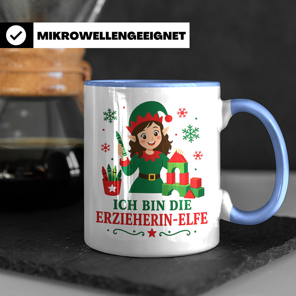 Erzieherin Weihnachten Tasse Ich bin die Erzieherin-Elfe - L – Blau [farbe:blau]