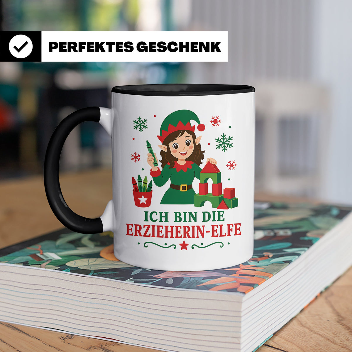 Erzieherin Weihnachten Tasse Ich bin die Erzieherin-Elfe - L – Schwarz [farbe:schwarz]