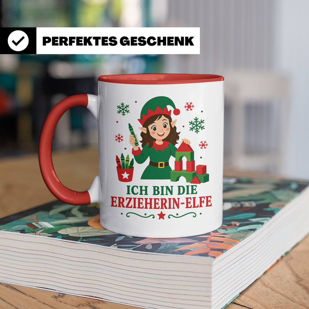 Erzieherin Weihnachten Tasse Ich bin die Erzieherin-Elfe - L – Rot [farbe:rot]