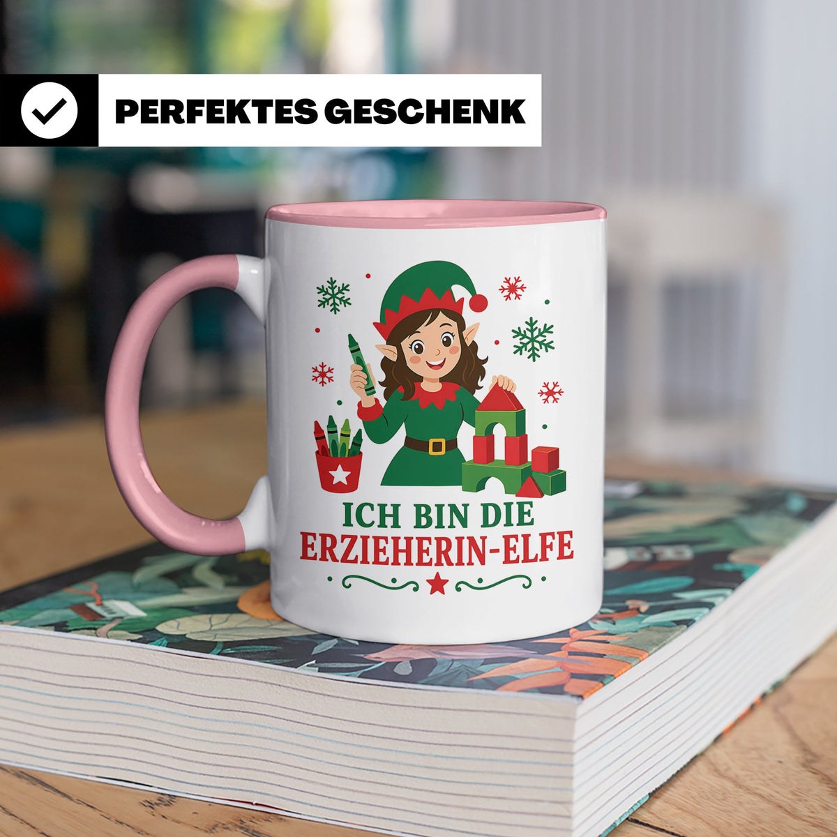 Erzieherin Weihnachten Tasse Ich bin die Erzieherin-Elfe - L – Rosa [farbe:rosa]
