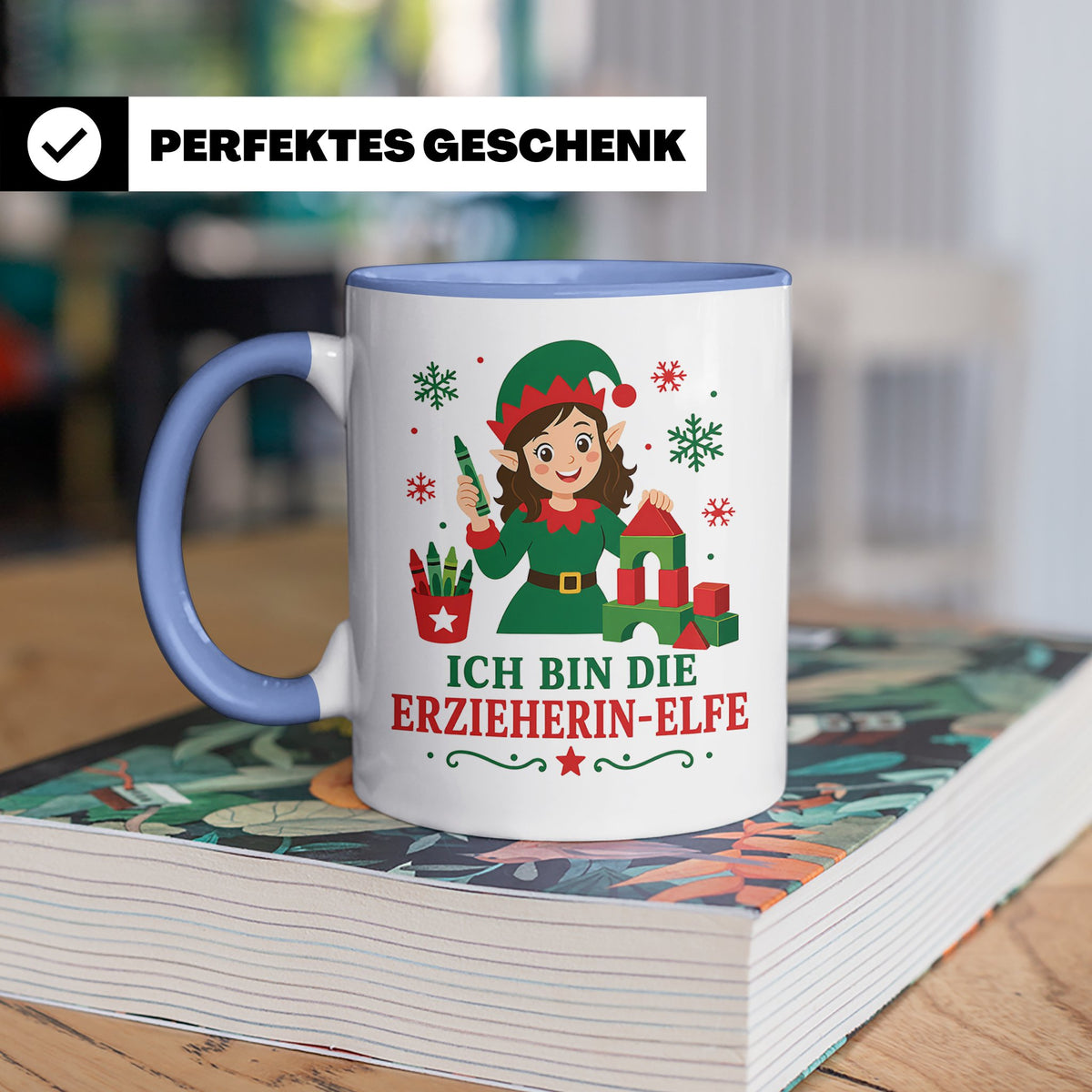 Erzieherin Weihnachten Tasse Ich bin die Erzieherin-Elfe - L – Blau [farbe:blau]