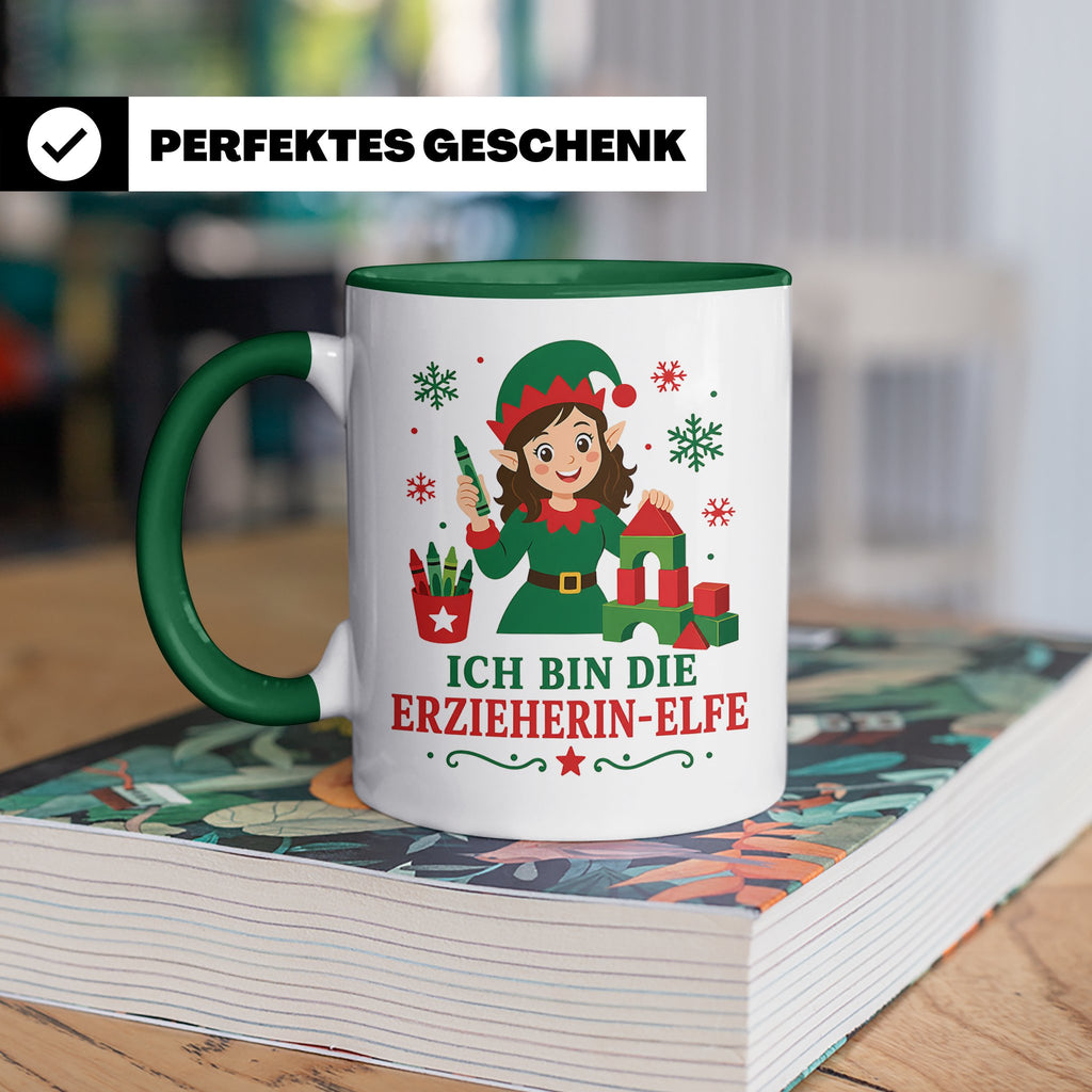 Erzieherin Weihnachten Tasse Ich bin die Erzieherin-Elfe - L – Grün [farbe:grün]