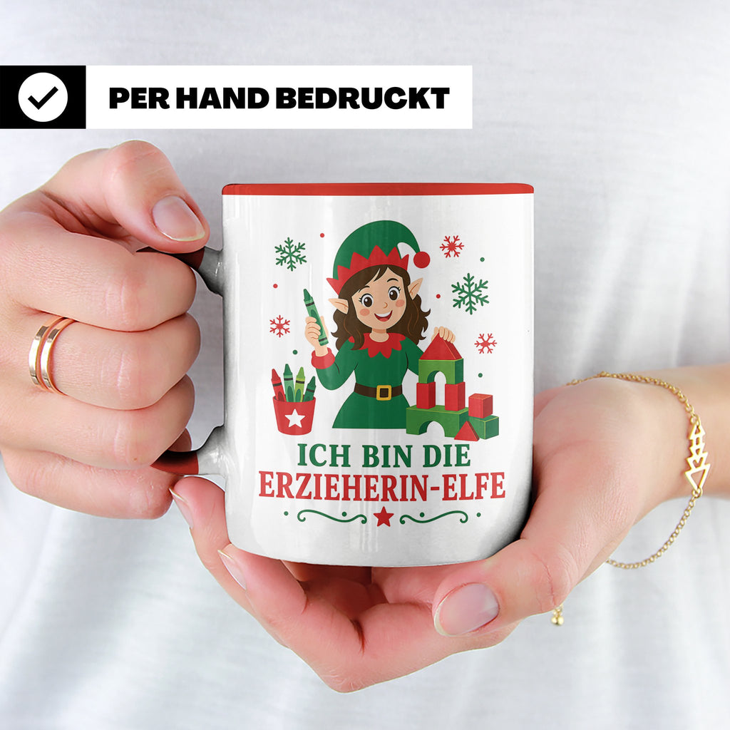 Erzieherin Weihnachten Tasse Ich bin die Erzieherin-Elfe - L – Rot [farbe:rot]