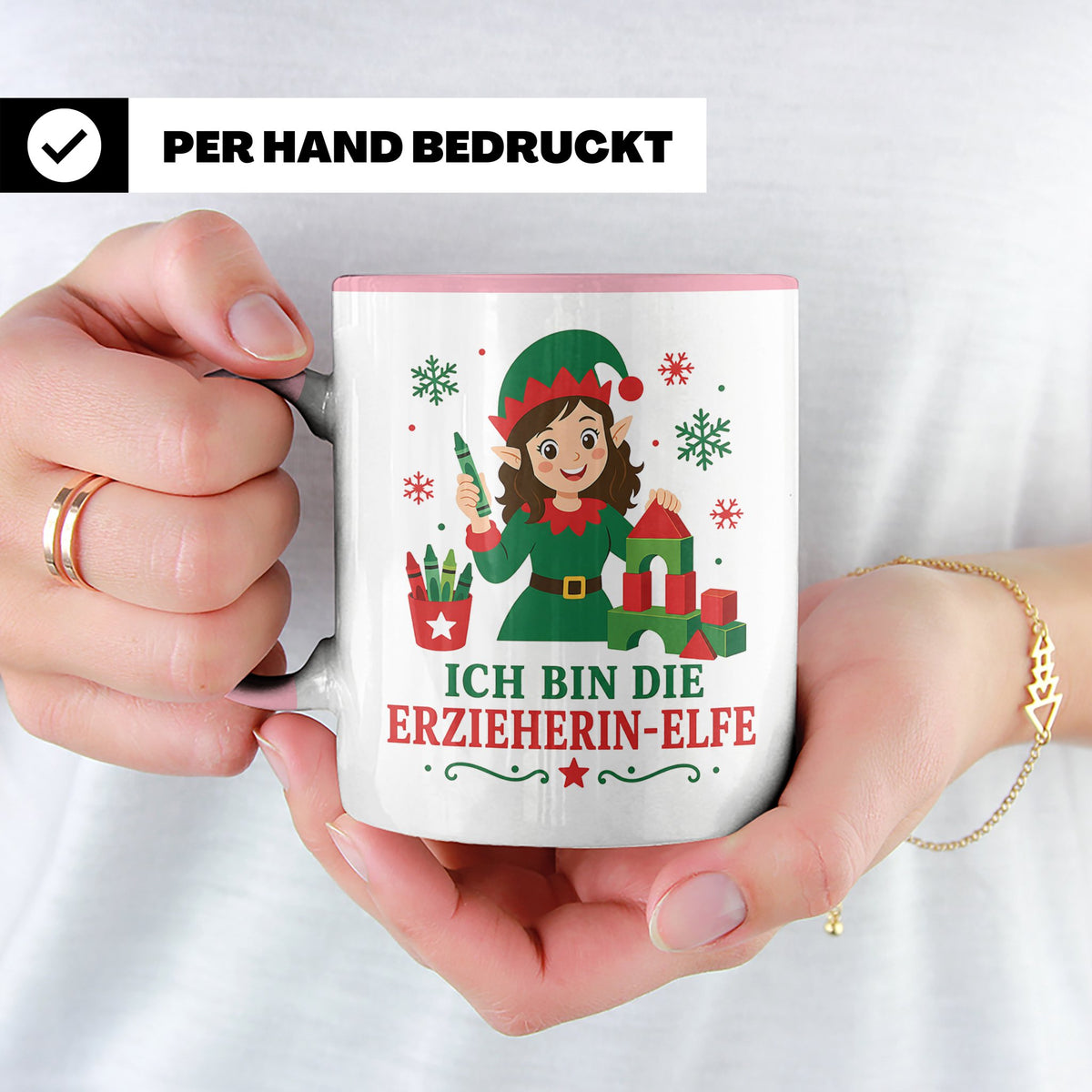 Erzieherin Weihnachten Tasse Ich bin die Erzieherin-Elfe - L – Rosa [farbe:rosa]