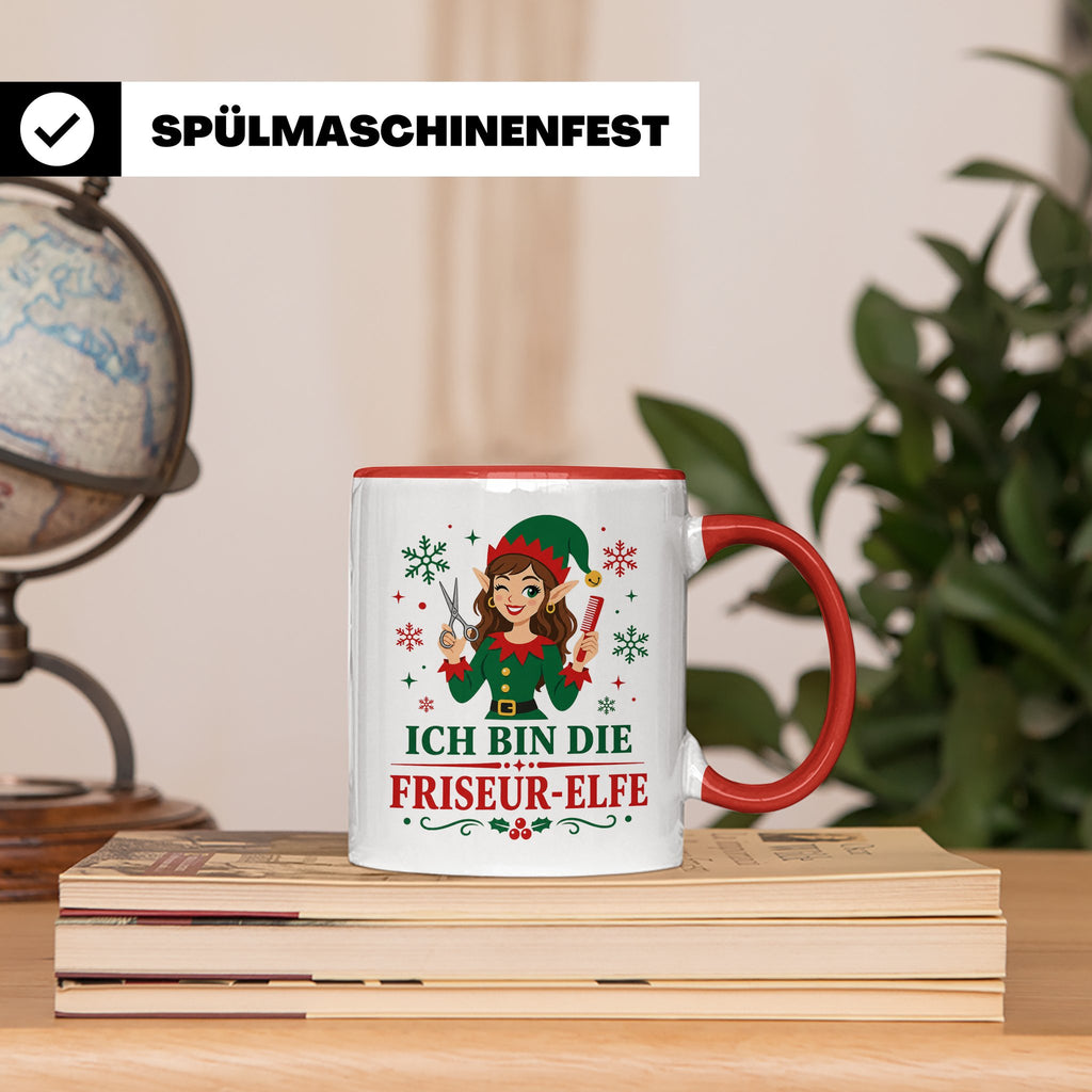 Friseurin Weihnachten Tasse Ich bin die Friseur-Elfe - Lusti – Rot [farbe:rot]