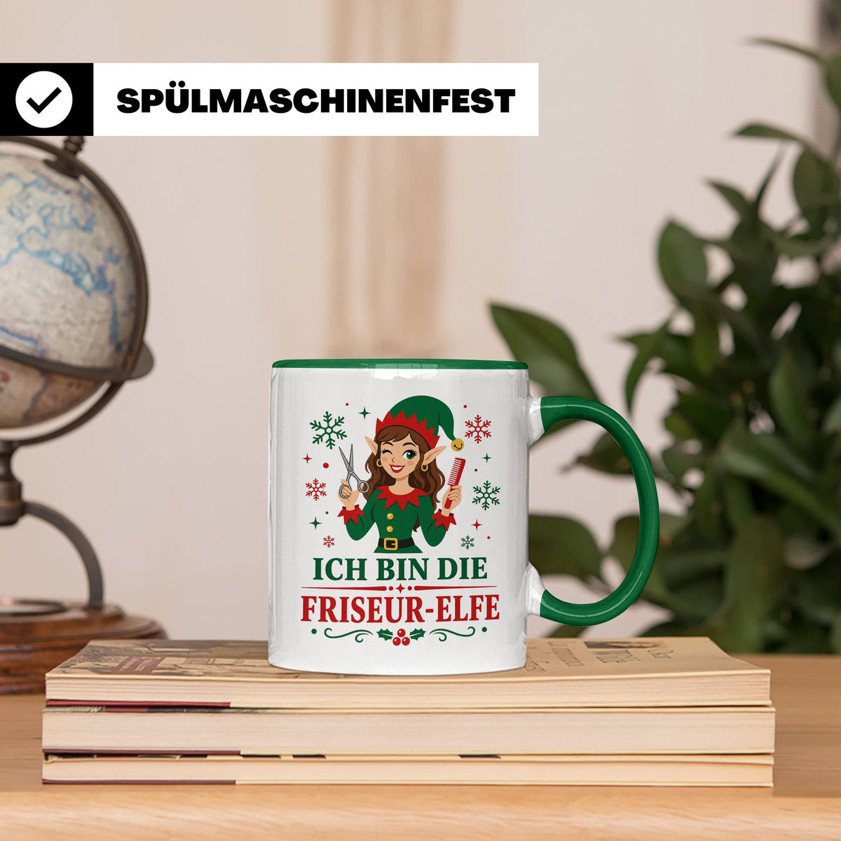 Friseurin Weihnachten Tasse Ich bin die Friseur-Elfe - Lusti – Grün [farbe:grün]