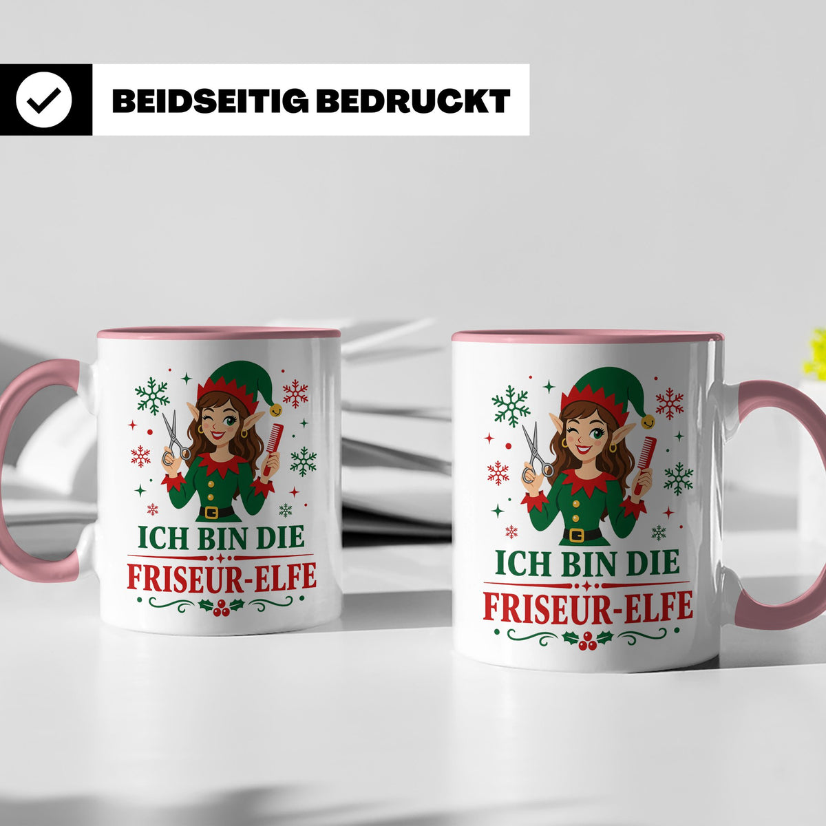 Friseurin Weihnachten Tasse Ich bin die Friseur-Elfe - Lusti – Rosa [farbe:rosa]