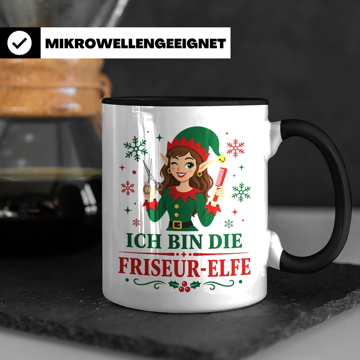 Friseurin Weihnachten Tasse Ich bin die Friseur-Elfe - Lusti – Schwarz [farbe:schwarz]