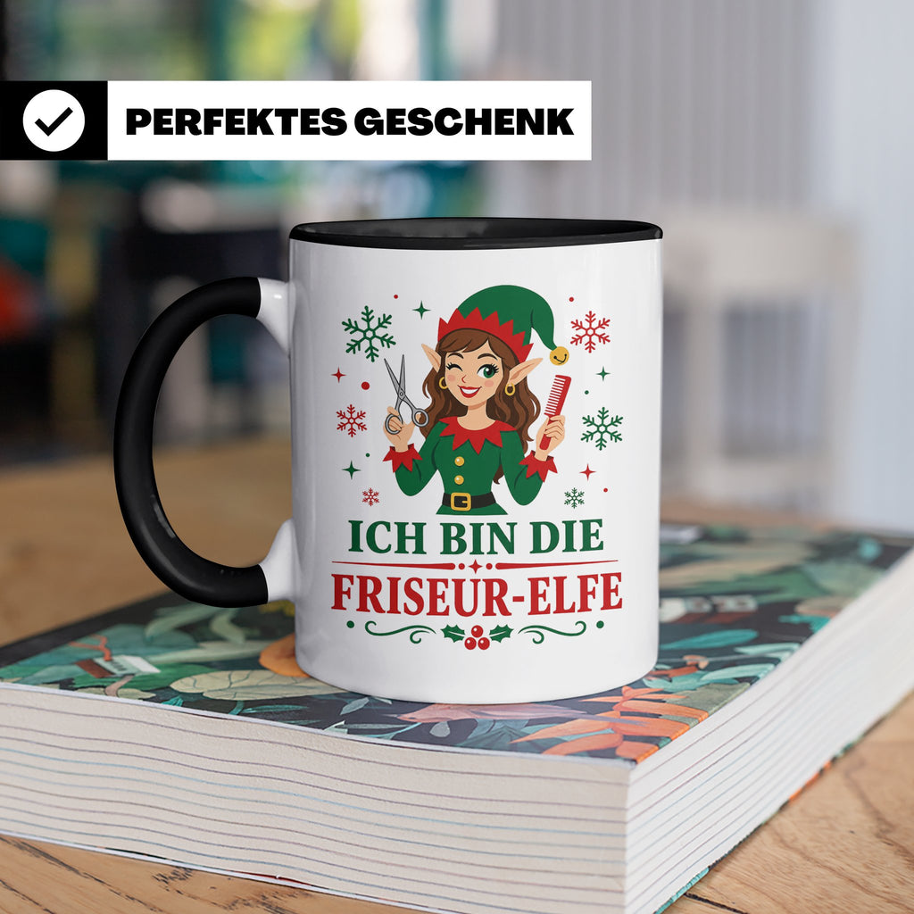 Friseurin Weihnachten Tasse Ich bin die Friseur-Elfe - Lusti – Schwarz [farbe:schwarz]