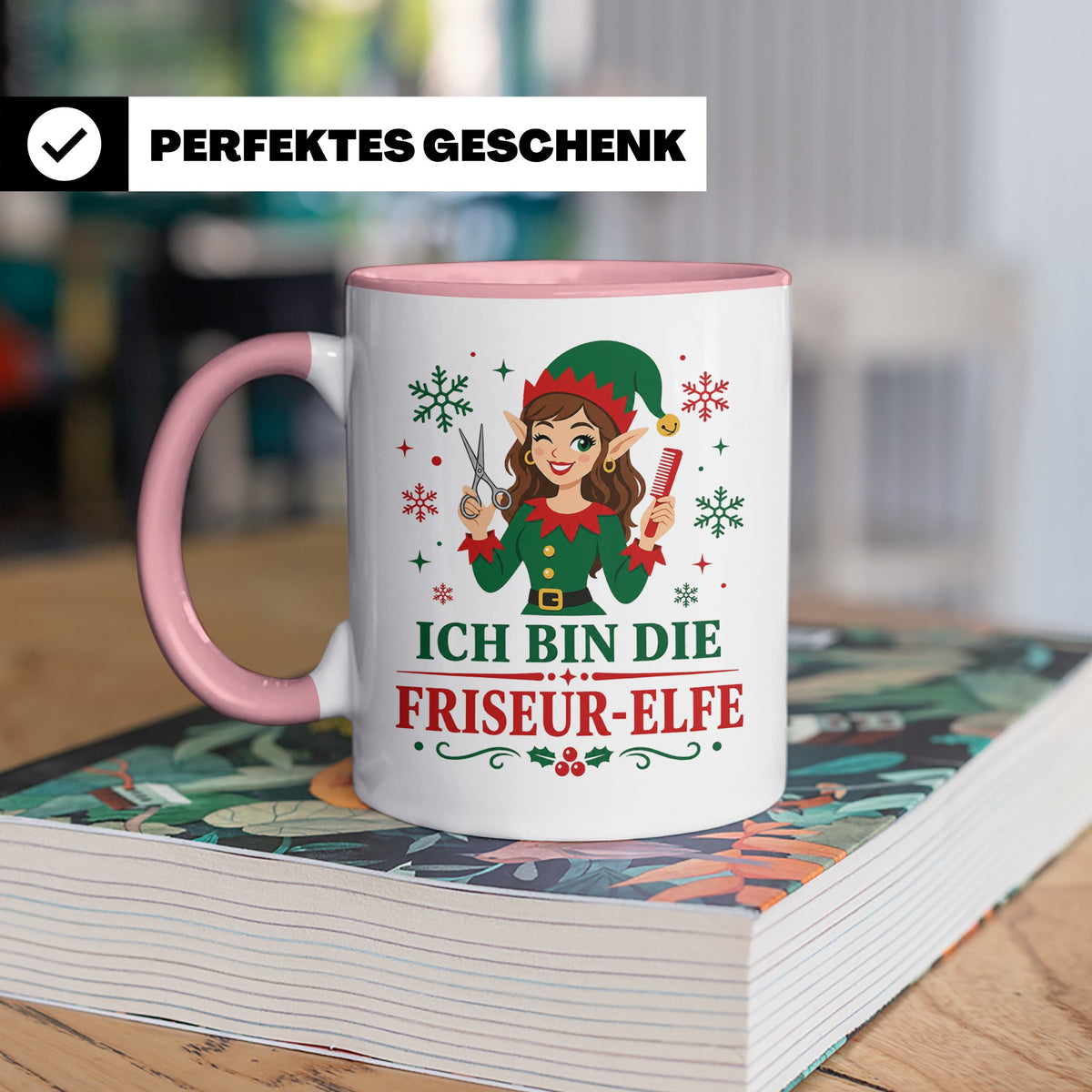 Friseurin Weihnachten Tasse Ich bin die Friseur-Elfe - Lusti – Rosa [farbe:rosa]