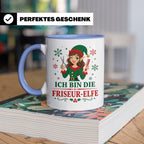 Friseurin Weihnachten Tasse Ich bin die Friseur-Elfe - Lusti – Blau [farbe:blau]